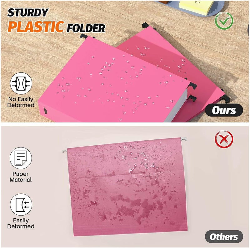 SHUTEX Extra Capacity Plastic Hanging File Folder, 12 Pack Reinforced Hang Folders Letter Size, Heavy Duty 2 Inch Expansion Filing Cabinet Folders for Bulk Files, Medical Charts, Assorted Colors - Image 2